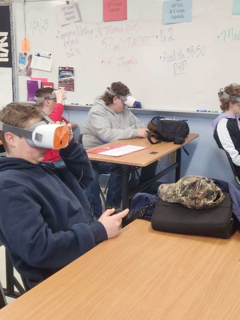 Students looking through VR goggles